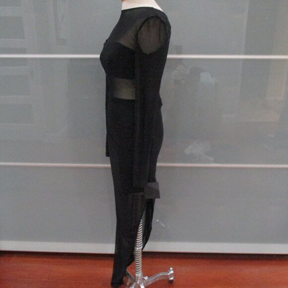 Lulus Long Sleeve Band Top Sheer Plunging Back Asymmetrical Hem - Picture 3 of 6